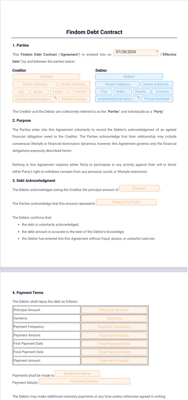 Findom Debt Contract Template