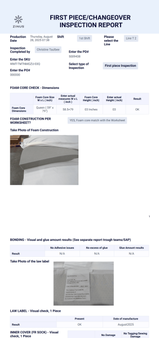 First Piece Inspection PDF Template