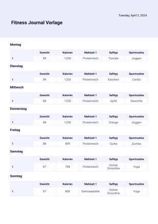 Fitness Journal Vorlage - PDF Templates