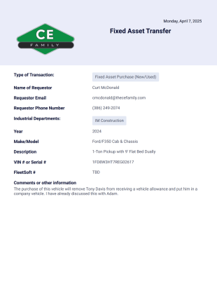 Fixed Asset Transfer PDF Template