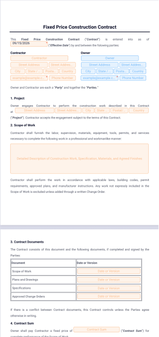 Fixed Price Construction Contract Template - PDF Templates