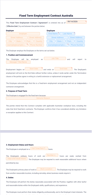 Fixed Term Employment Contract Template Australia - PDF Templates