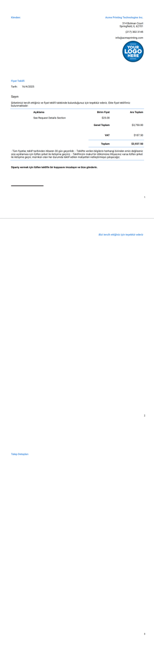 Fiyat Teklif Talep Örneği - PDF Templates