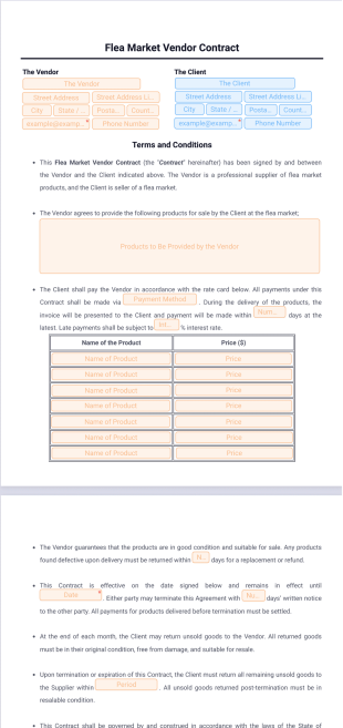 Flea Market Vendor Contract Template - PDF Templates