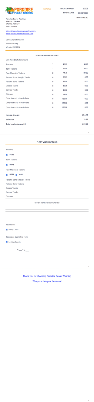 Fleet Wash Invoice Template - (No Min Stop Field) - PDF Templates