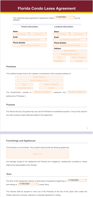 Florida Condo Lease Agreement - PDF Templates