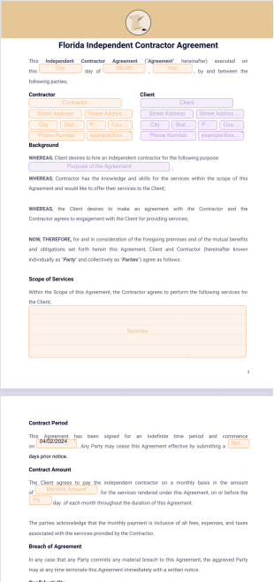 Florida Independent Contractor Agreement PDF Template