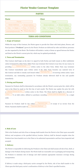 Florist Vendor Contract Template - PDF Templates