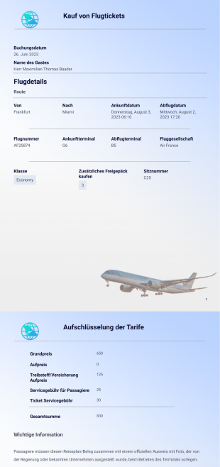 Flugticket Vorlage - PDF Templates