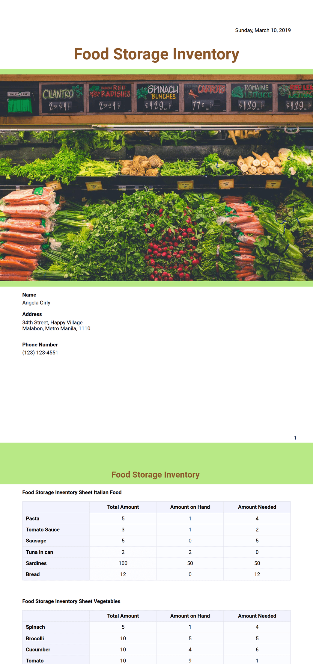 Food Storage Inventory Template - PDF Templates | Jotform
