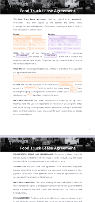 Food Truck Lease Agreement PDF Template