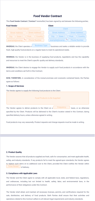 Food Vendor Contract Template - PDF Templates