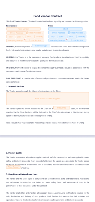 Food Vendor Contract Template - Sign Templates