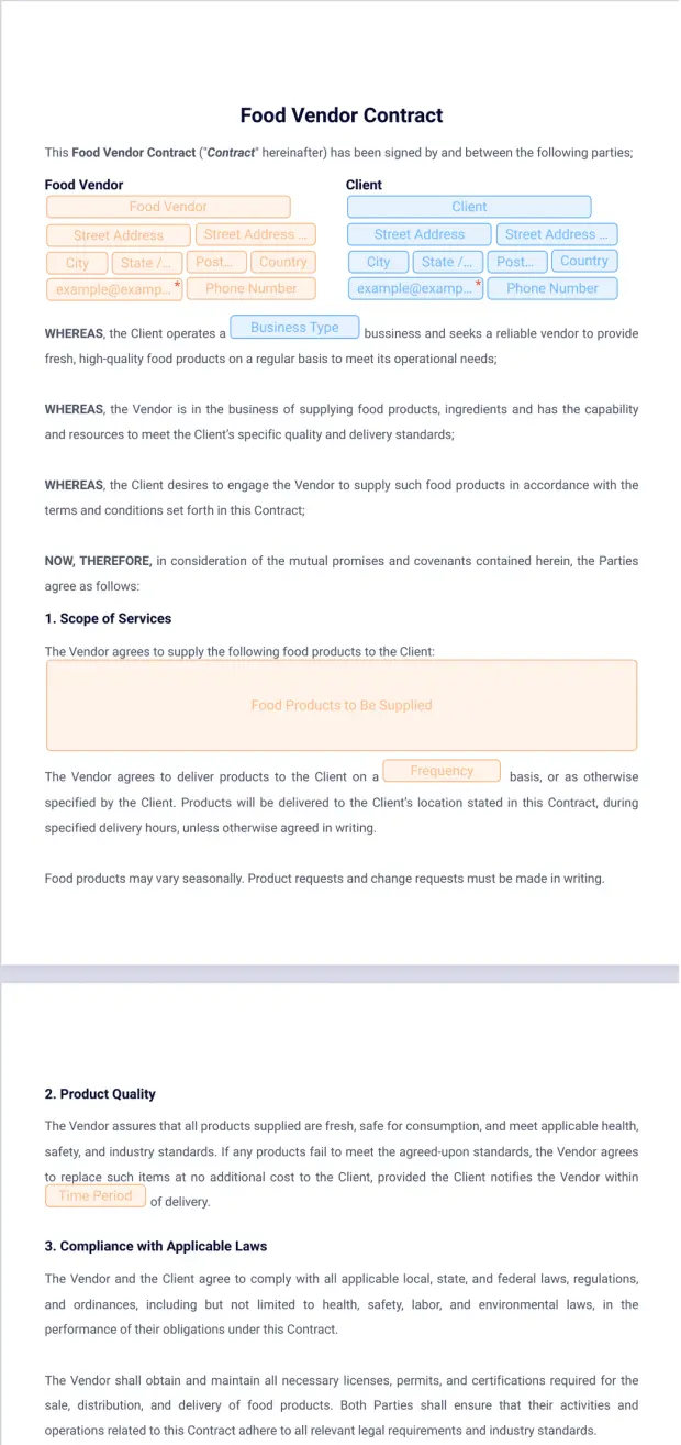 Food Vendor Contract Template