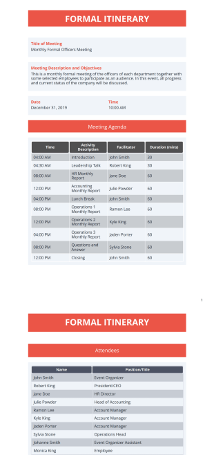 Formal Itinerary Template - PDF Templates