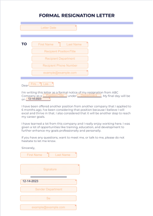 Formal Resignation Letter PDF Template