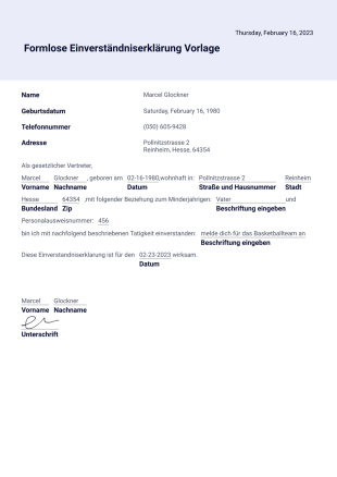 Einverständniserklärung Vorlage - PDF Templates