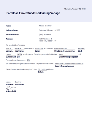 Einverständniserklärung Vorlage - PDF-Vorlagen