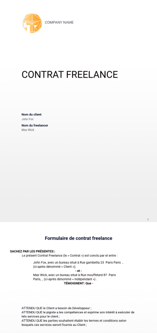 Formulaire de contrat freelance Modèle PDF