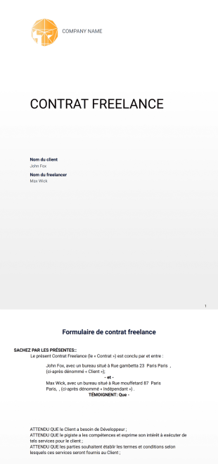 Formulaire de contrat freelance - PDF Templates