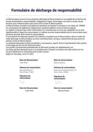 Formulaire de décharge de responsabilité Modèle PDF