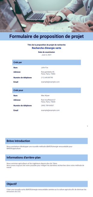 Formulaire de proposition de projet - PDF Templates
