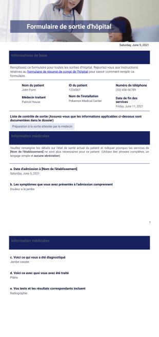 Formulaire de sortie d'hôpital - PDF Templates