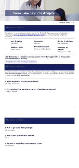 Formulaire de sortie d'hôpital - PDF Templates