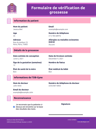 Formulaire de vérification de grossesse - PDF Templates
