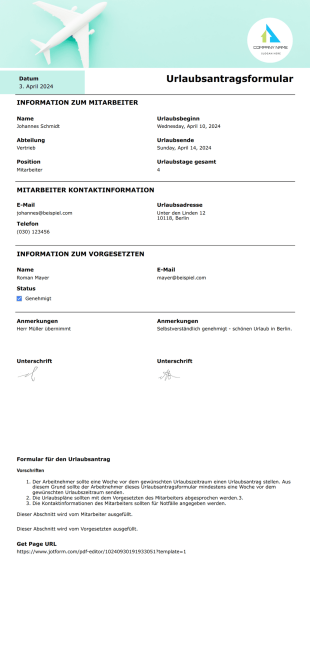 Formular für den Urlaubsantrag - PDF Templates