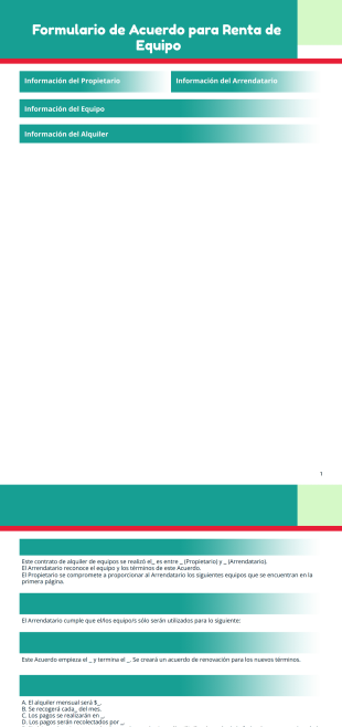 Formulario de acuerdo para renta de equipo - PDF Templates