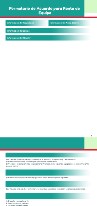 Formulario de acuerdo para renta de equipo Plantilla PDF