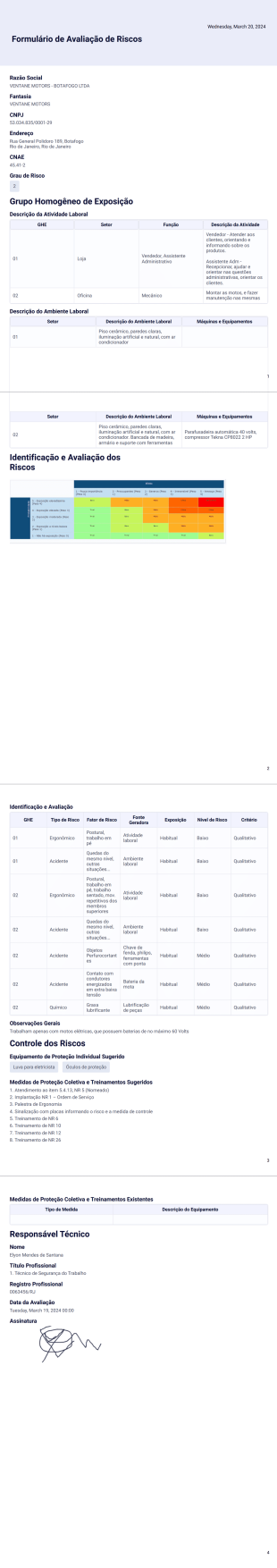Formulário de Avaliação de Riscos Modelo de PDF