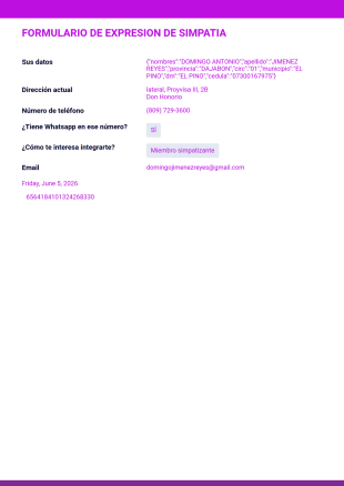 Formulario De Expresion De Simpatia Plantilla PDF