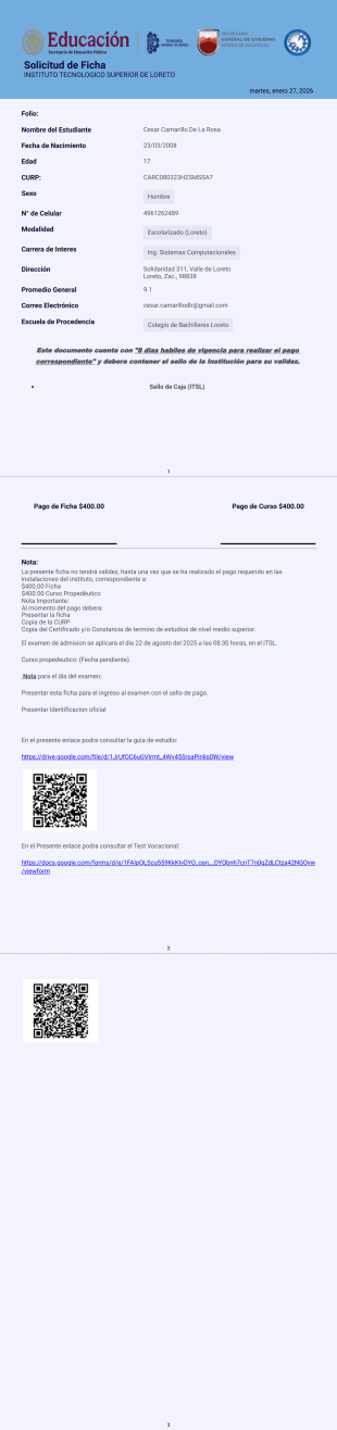 Formulario TECNM Loreto Plantilla PDF