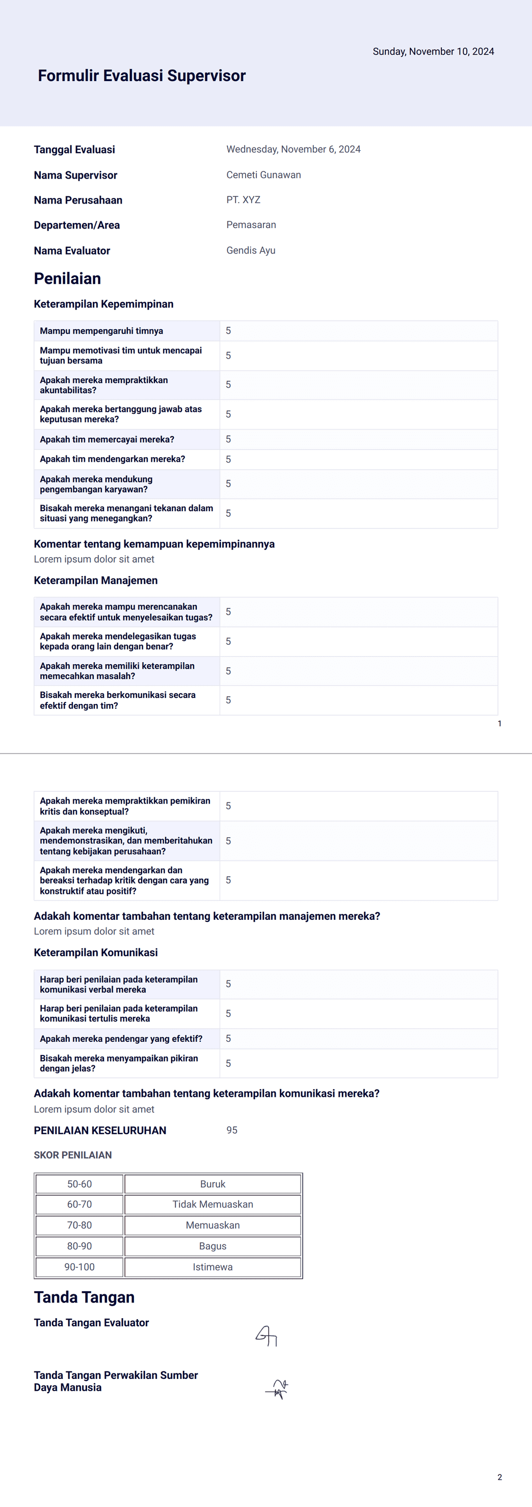 Formulir Evaluasi Supervisor - Templat PDF | Jotform