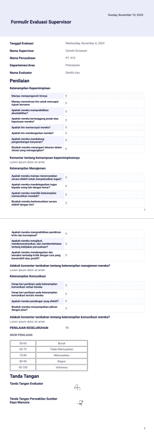 Formulir Evaluasi Supervisor - PDF Templates