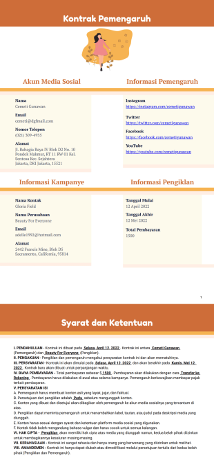Kontrak Pemengaruh - PDF Templates