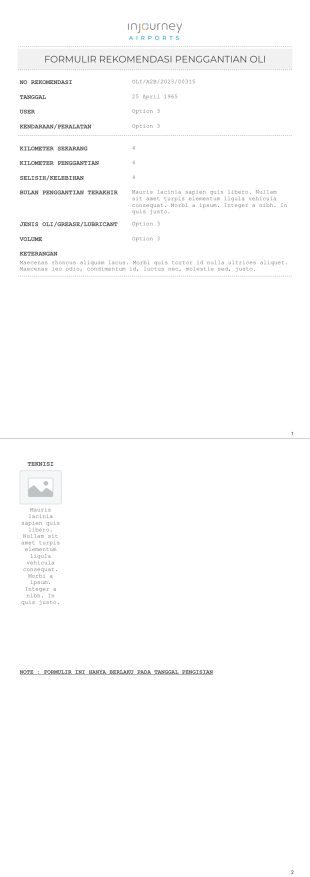 Formulir Oli Template PDF