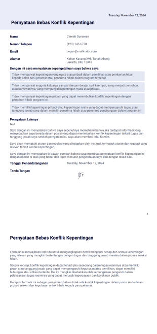 Formulir Pernyataan Bebas Konflik Kepentingan Template PDF