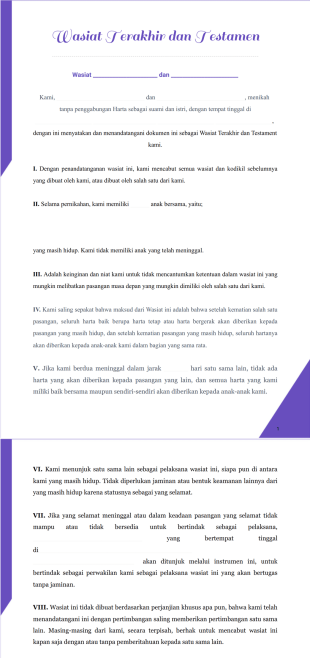 Formulir Wasiat untuk Pasangan Suami Istri - PDF Templates