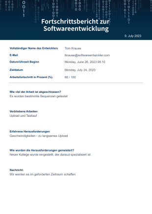 Fortschrittsbericht zur Softwareentwicklung PDF-Vorlage