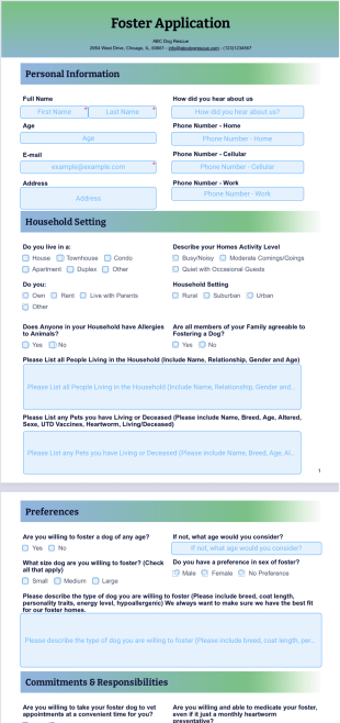 Foster Application Template - PDF Templates