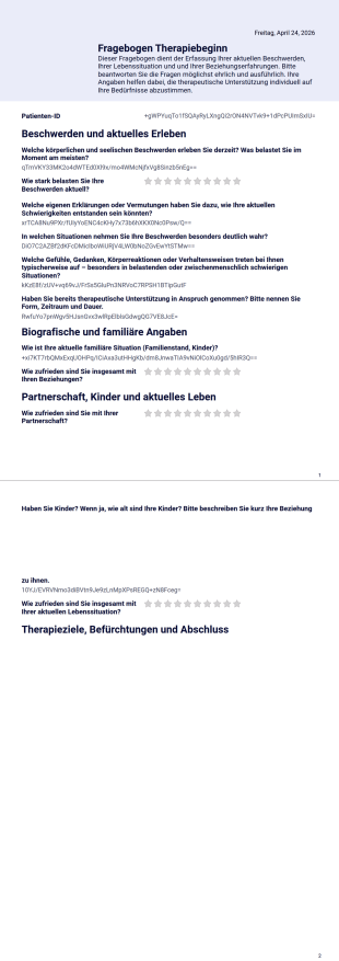 Fragebogen Therapiebeginn PDF-Vorlage