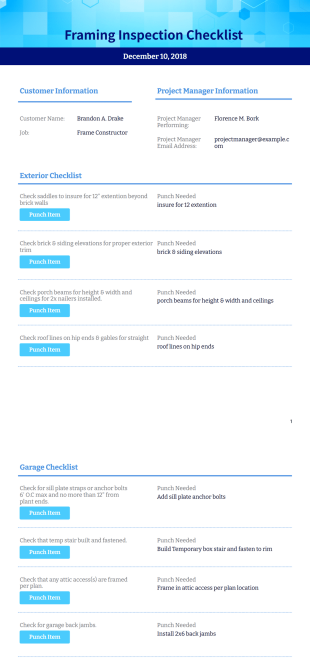 Framing Inspection Checklist - PDF Templates