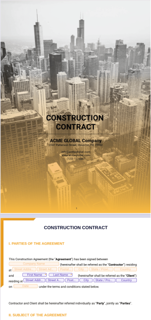 Free Construction Contract Template - Sign Templates
