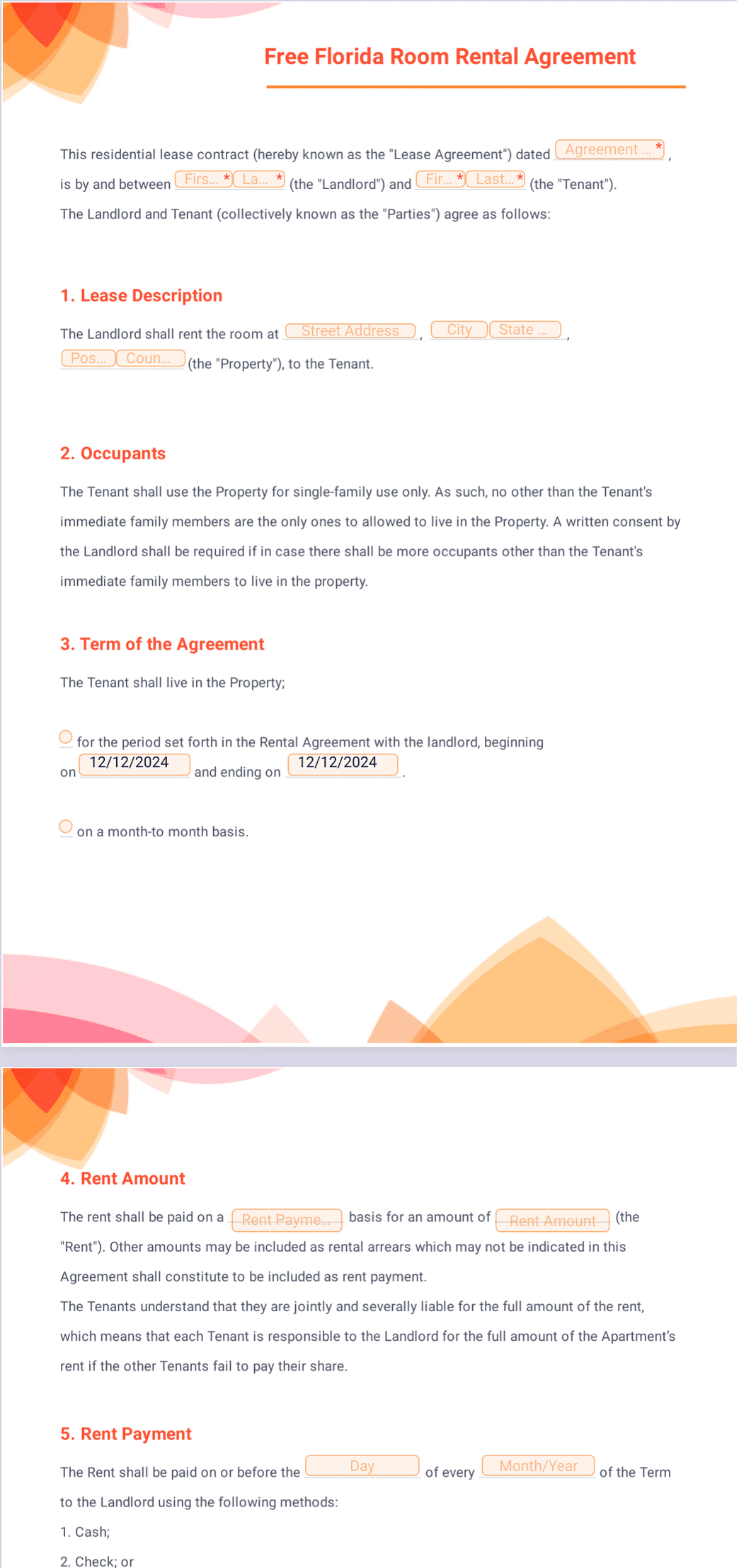 free-florida-room-rental-agreement-template-pdf-templates-jotform for Free Printable Rental Lease Agreement Florida Free Florida Room Rental Agreement Template - PDF Templates | Jotform for Free Printable Rental Lease Agreement Florida