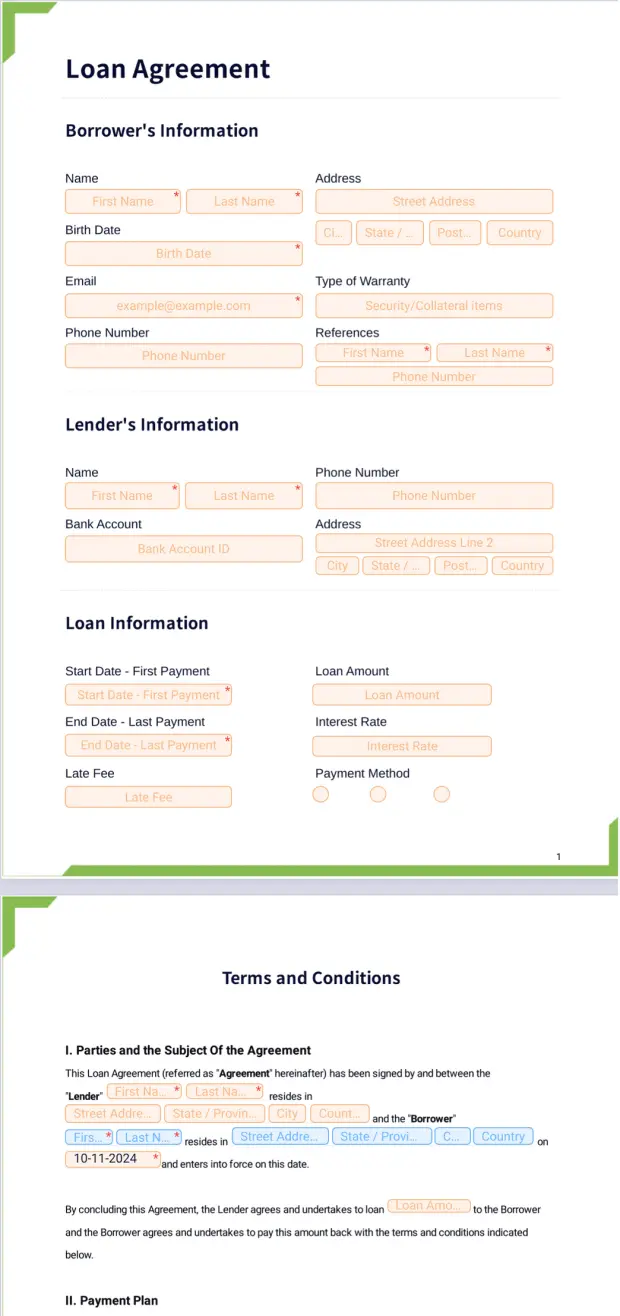 Free Loan Agreement Template
