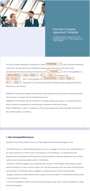 Free Non-Compete Agreement Template - PDF Templates