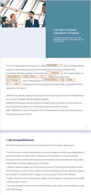 Free Non-Compete Agreement Template - Sign Templates